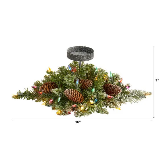 16" Flocked Artificial Christmas Pine Candelabrum w/35 Multicolored Lights