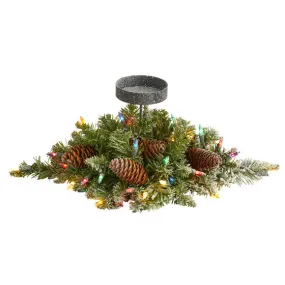 16" Flocked Artificial Christmas Pine Candelabrum w/35 Multicolored Lights