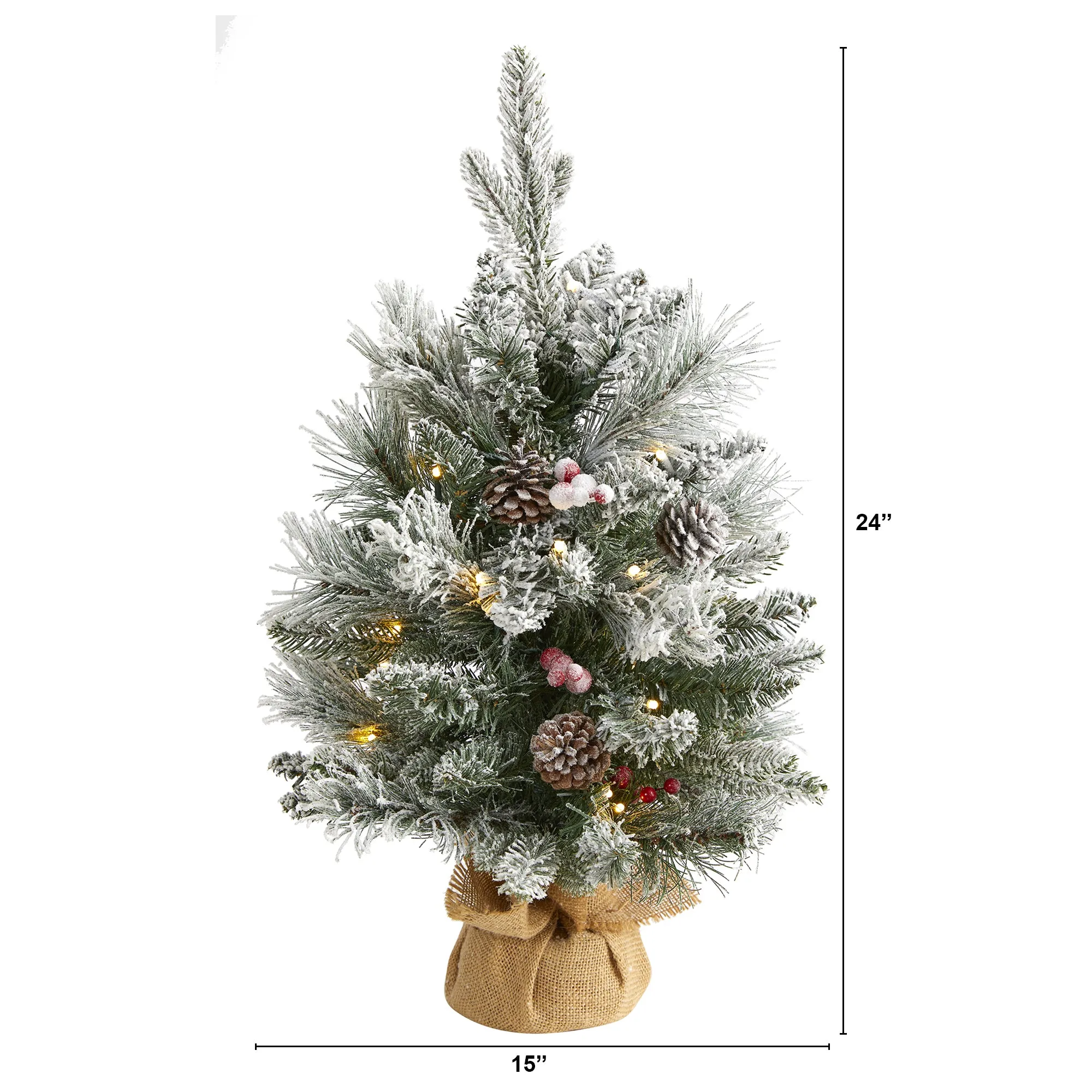 2' Flocked Artificial Christmas Tree w/ 30 Clear Lights, 73 Bendable Branches, P