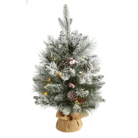 2' Flocked Artificial Christmas Tree w/ 30 Clear Lights, 73 Bendable Branches, P