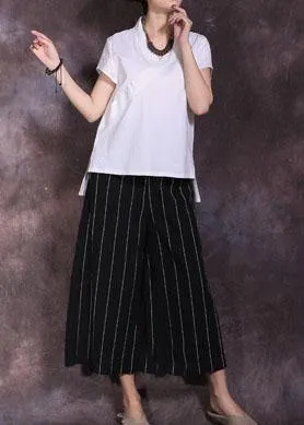 2019 black striped linen pant loose women cuop pants