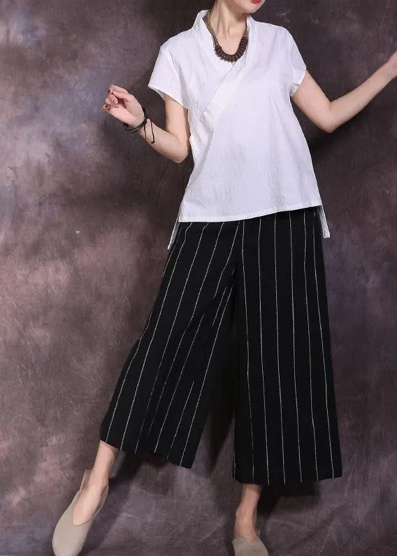 2019 black striped linen pant loose women cuop pants