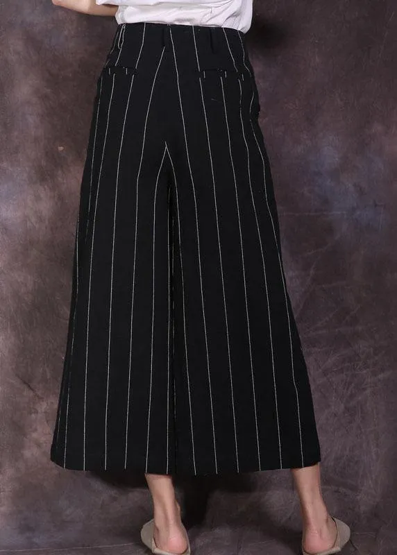 2019 black striped linen pant loose women cuop pants