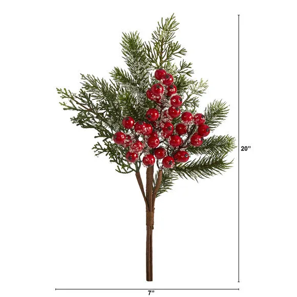 20" Iced Pine and Berries Artificial Plant (Set of 6)