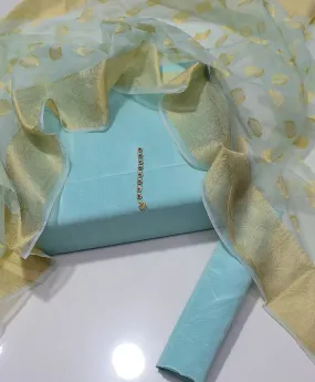 3 PC Unstitched Kataan Silk Shirt & Trouser With Organza Dupatta