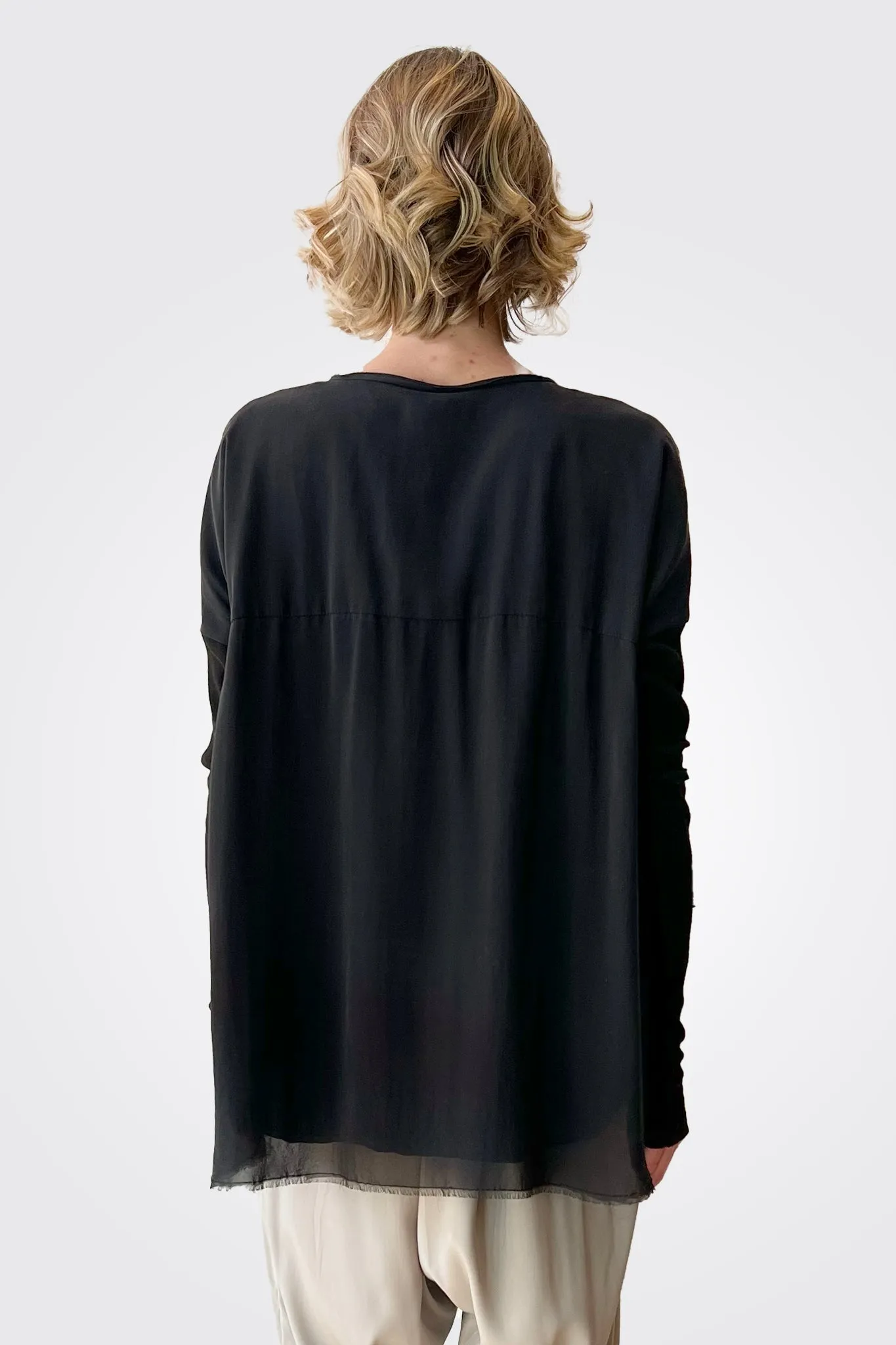 3/4 Button Down Shirt - Black