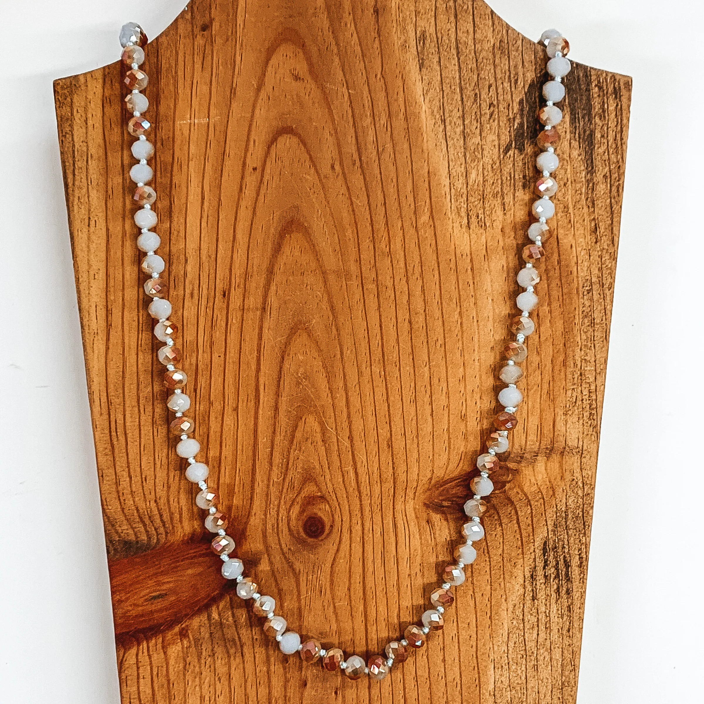 36 Inch Long Layering 8mm Crystal Strand Necklace in Periwinkle and Rust