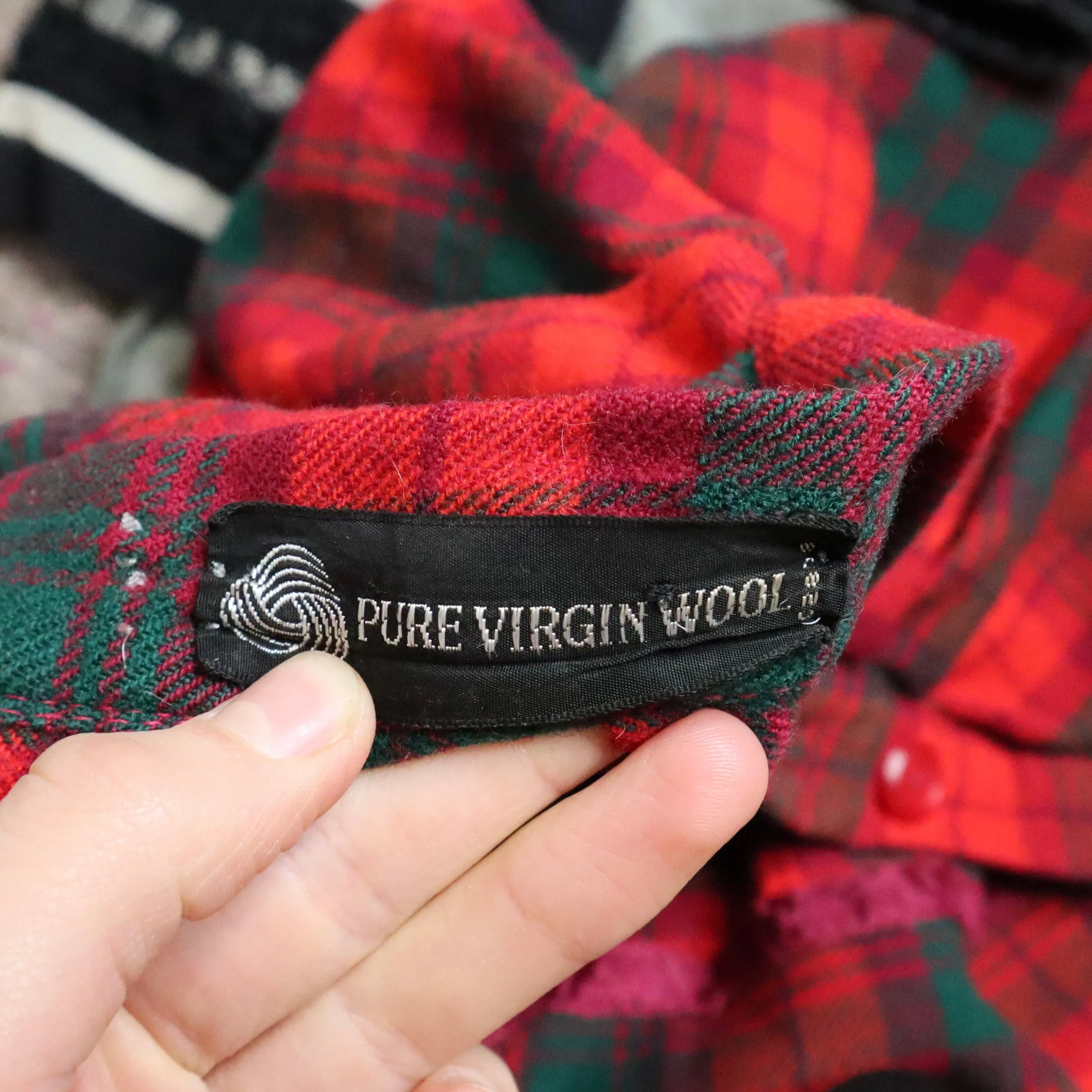 60s Red Plaid Wool Mini Skirt (XS)