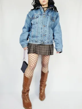 90s blue denim jeans fleece lined menswear oversized jacket