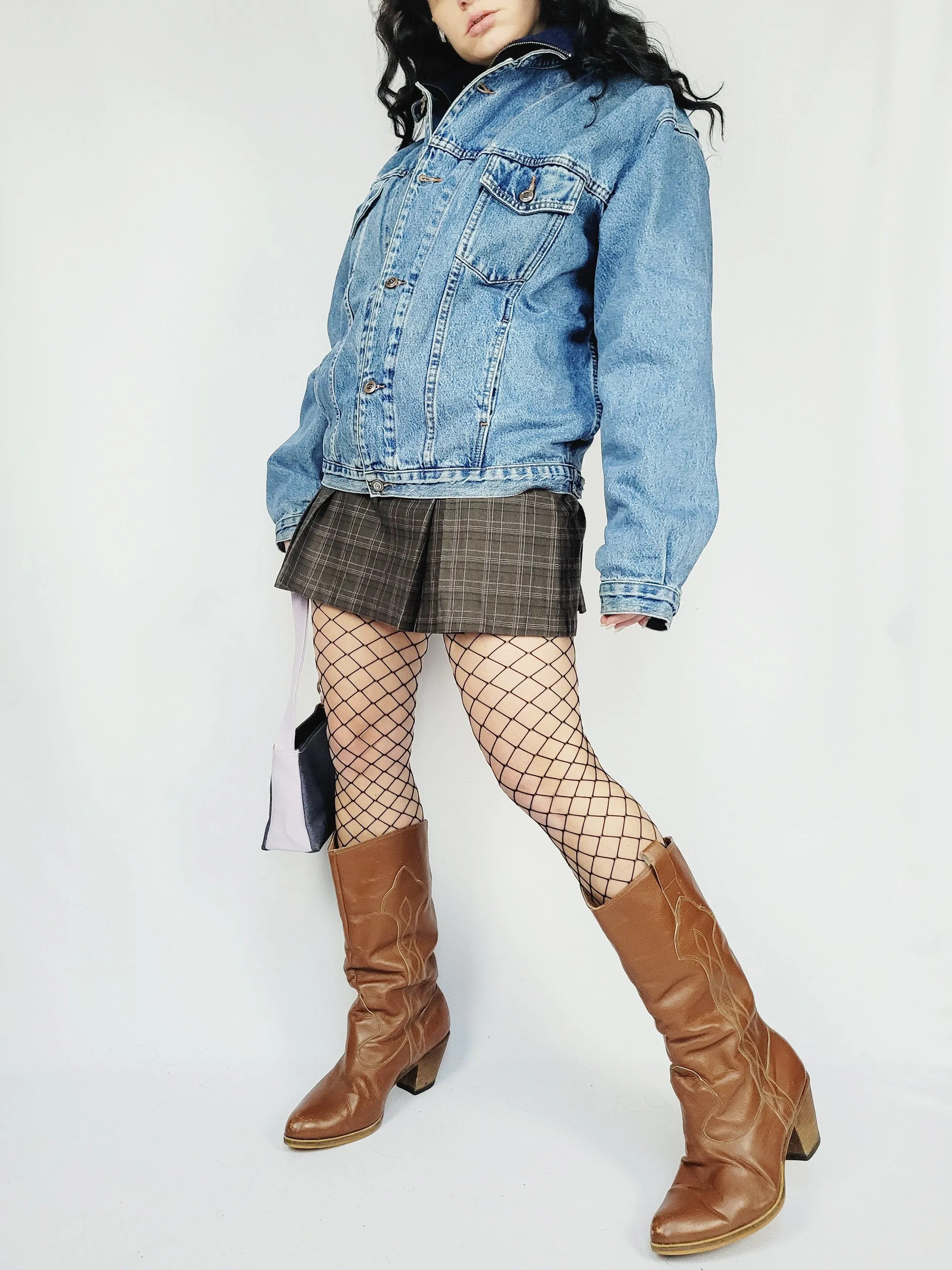 90s blue denim jeans fleece lined menswear oversized jacket