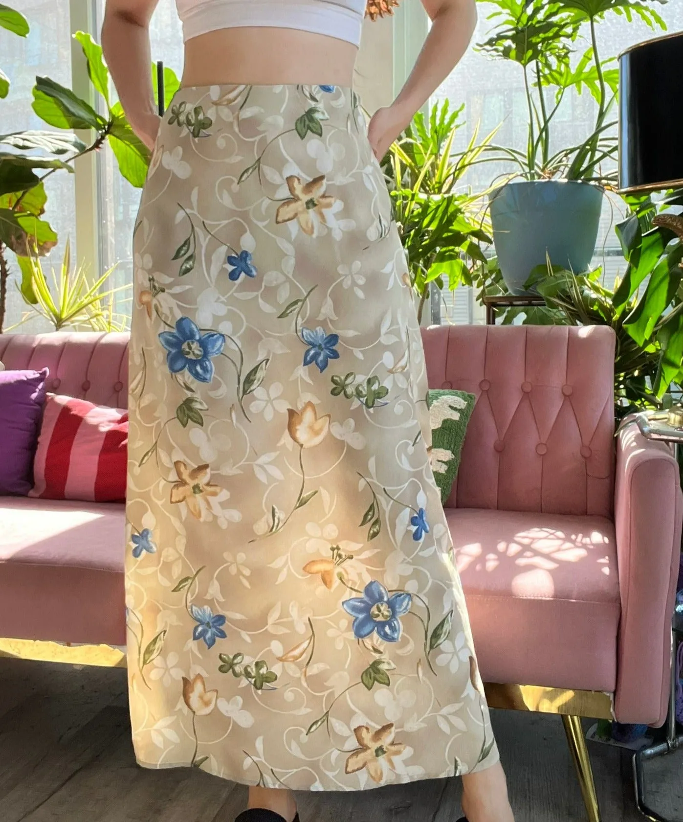 90s Vintage Floral Maxi Skirt