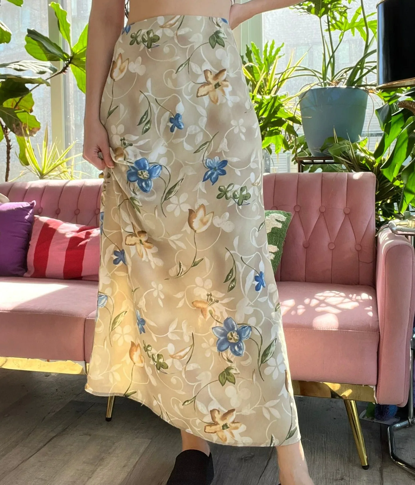90s Vintage Floral Maxi Skirt