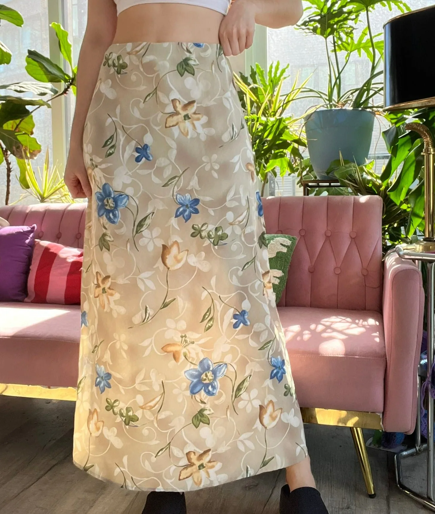 90s Vintage Floral Maxi Skirt