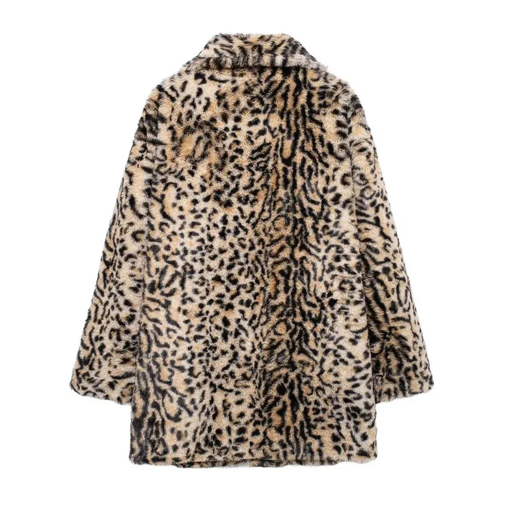 Agnete Faux Fur Leopard Midi Coat
