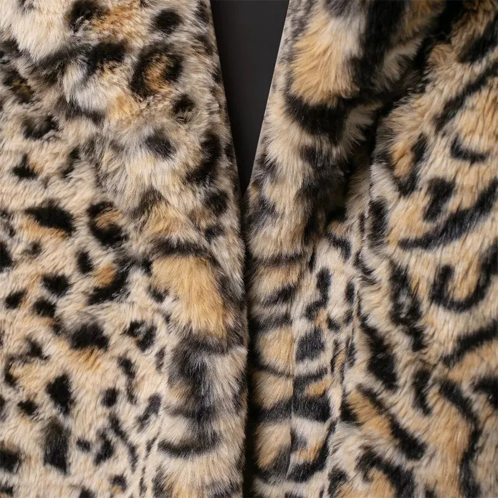 Agnete Faux Fur Leopard Midi Coat