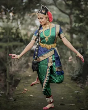 Attractive Green and Blue Color Classical Dance Kuchipudi Sunpleat Costume