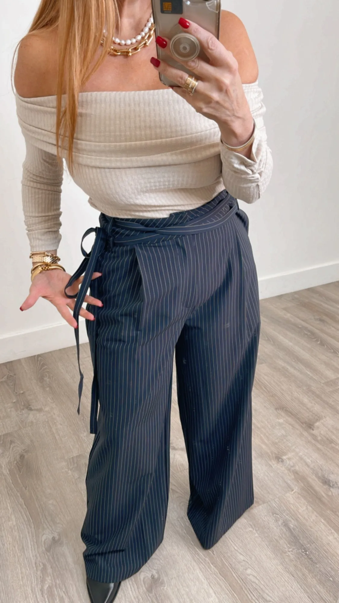 Aurelia Navy Striped Pants