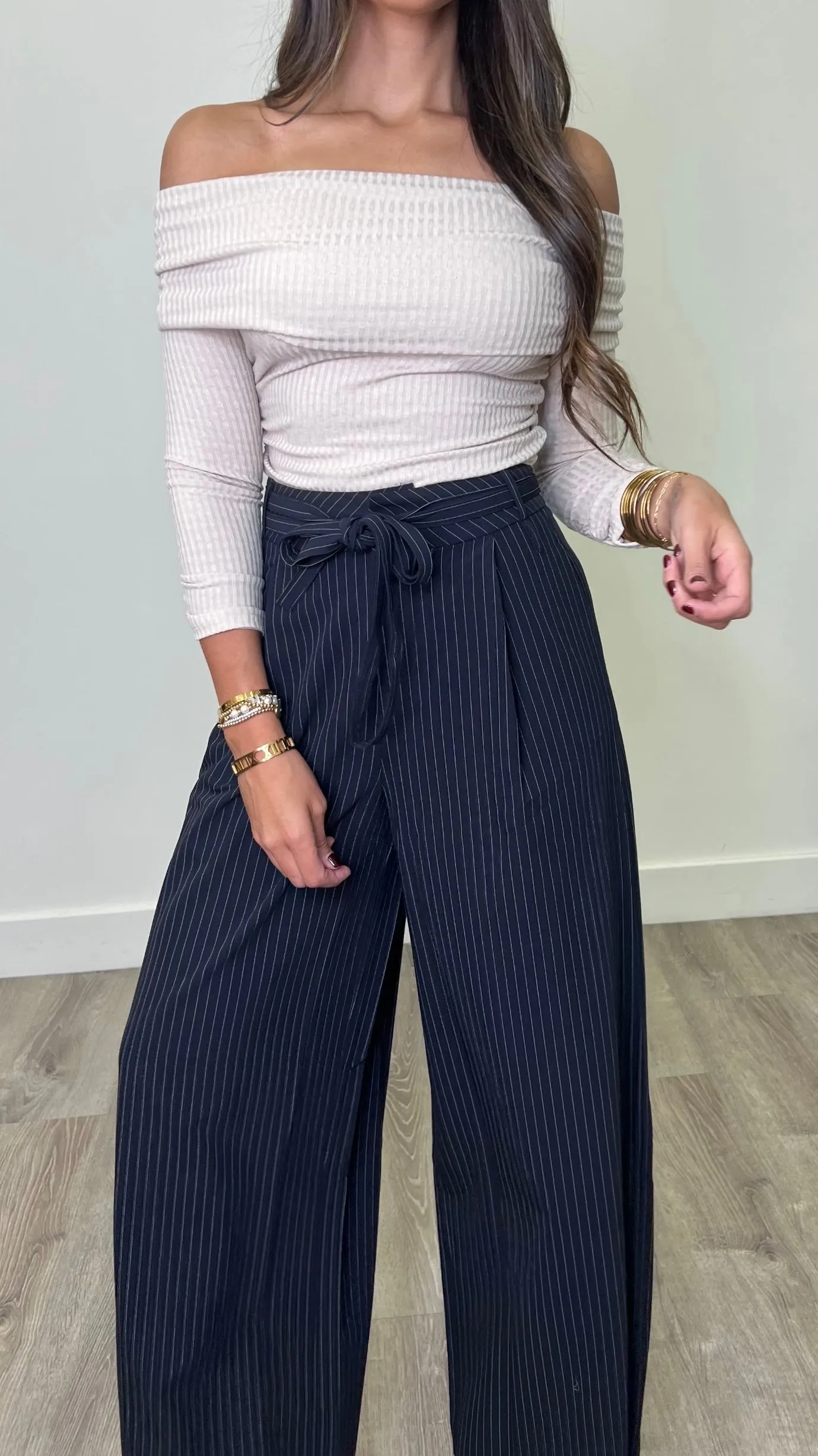 Aurelia Navy Striped Pants