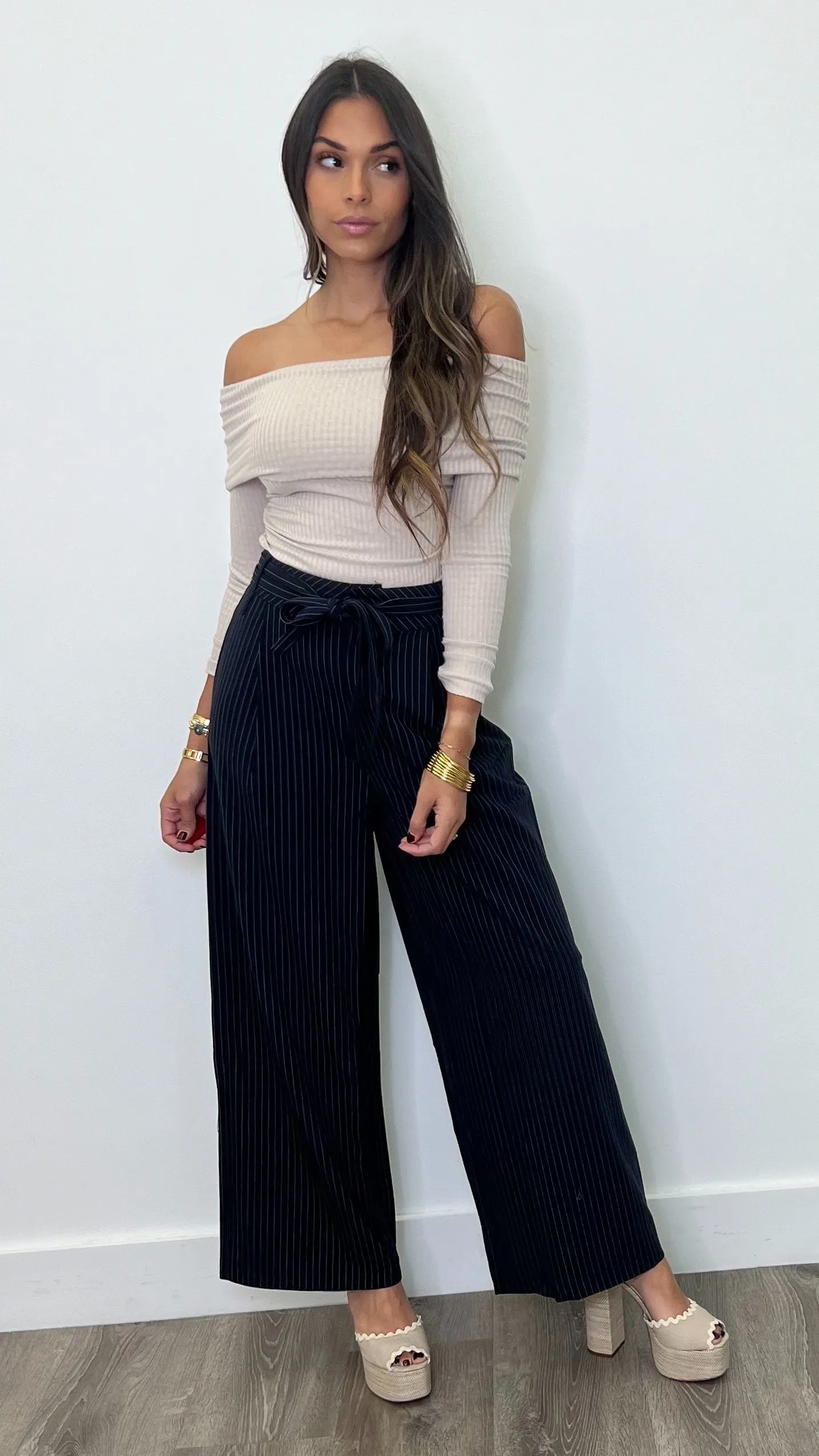 Aurelia Navy Striped Pants