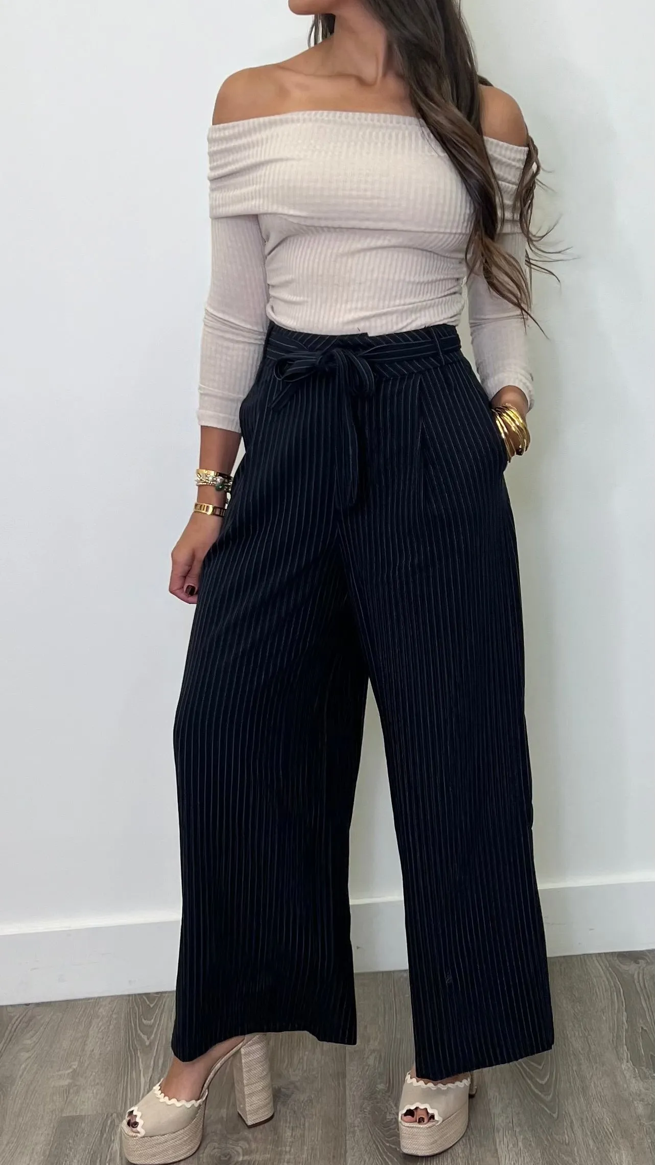 Aurelia Navy Striped Pants