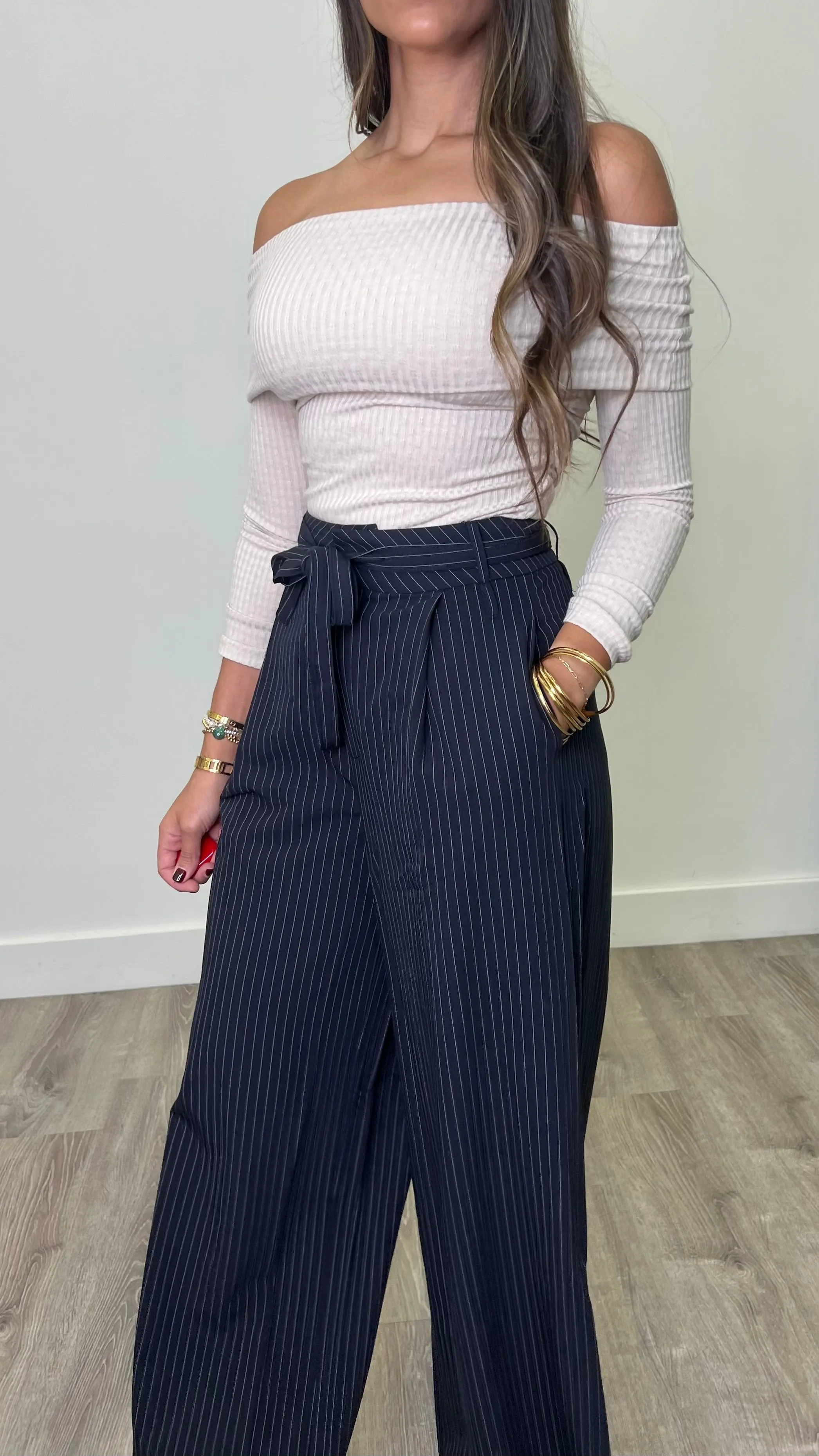 Aurelia Navy Striped Pants