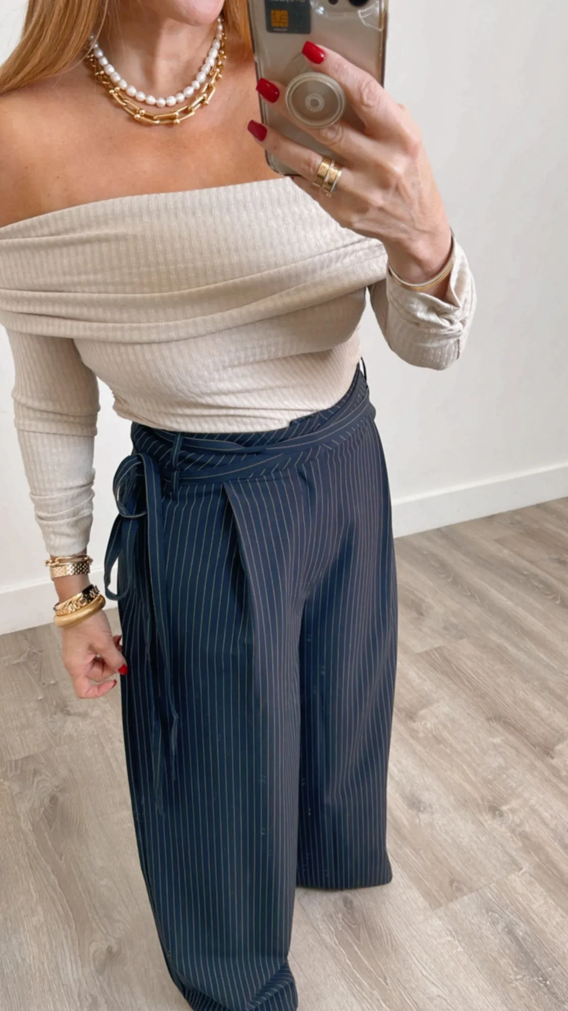 Aurelia Navy Striped Pants