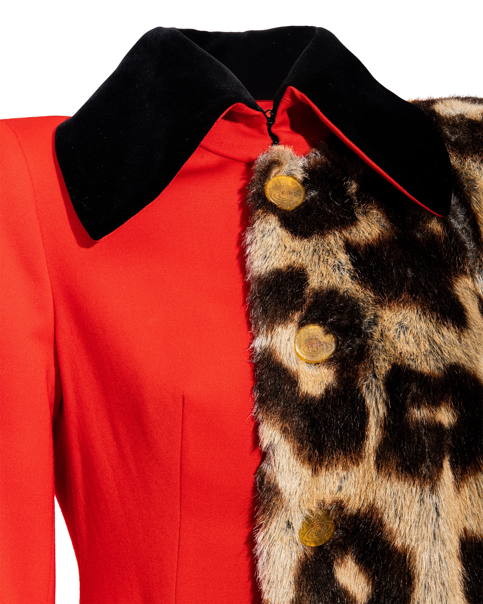A/W 1996 Red and Leopard Print Contrast Coat