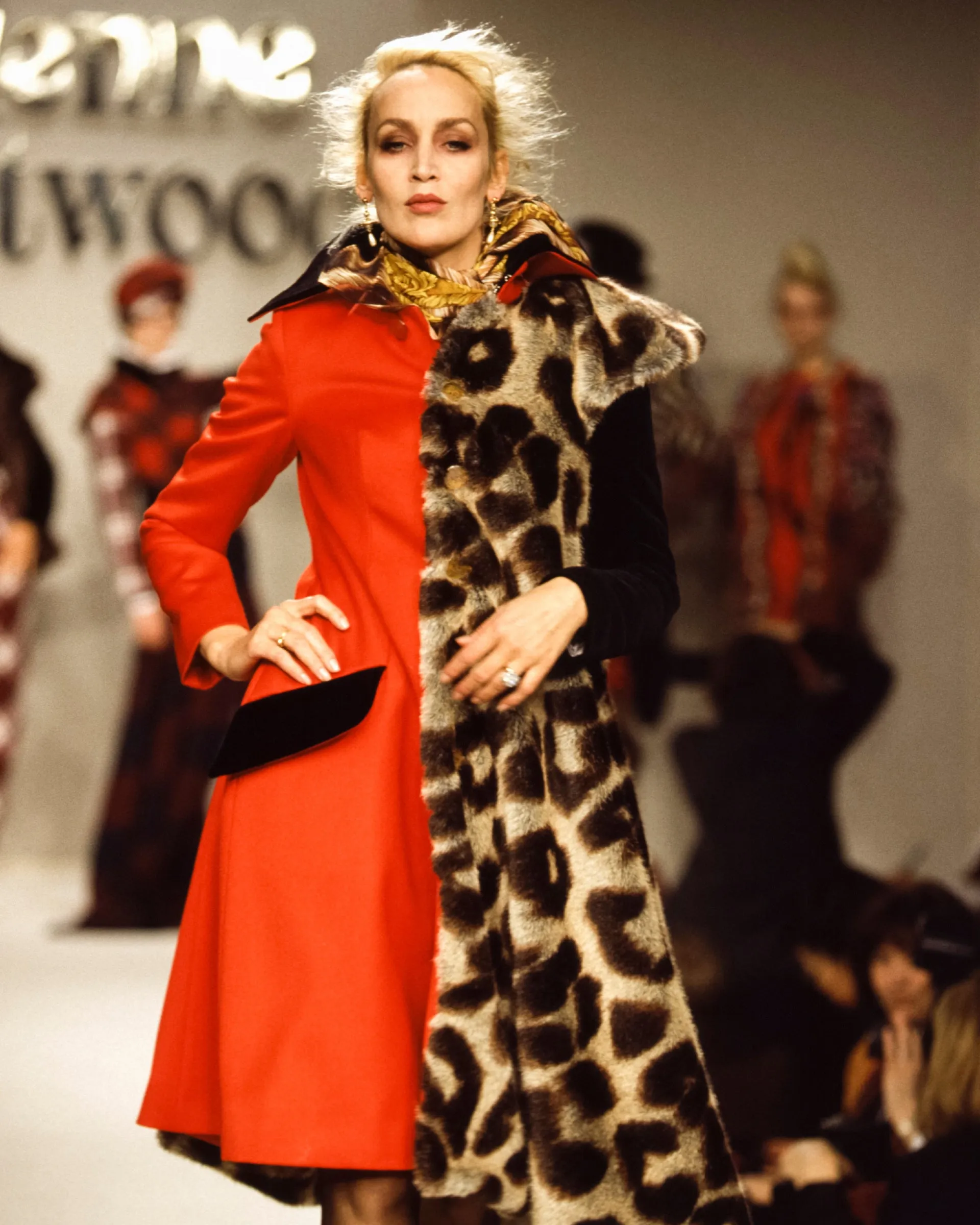 A/W 1996 Red and Leopard Print Contrast Coat