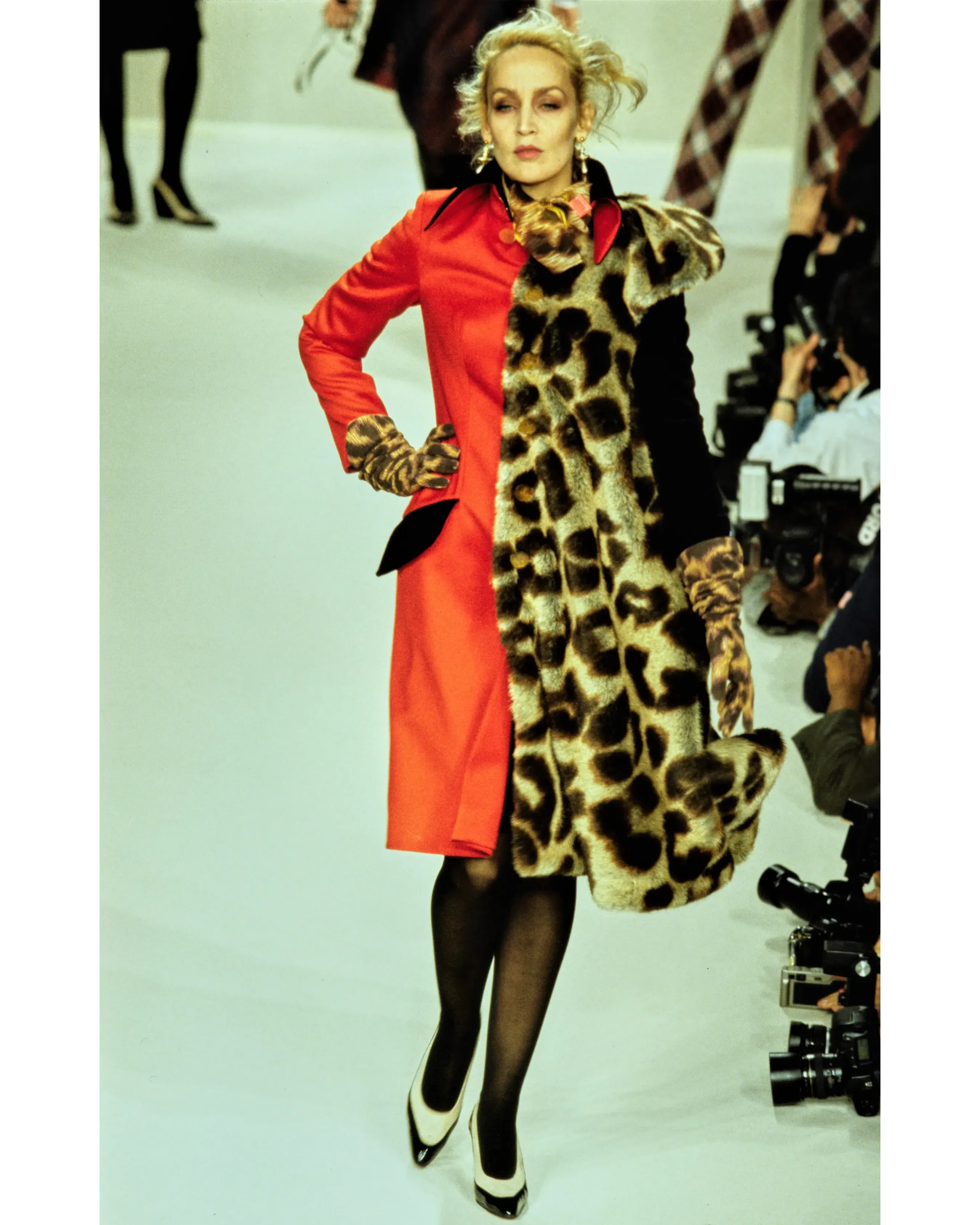 A/W 1996 Red and Leopard Print Contrast Coat