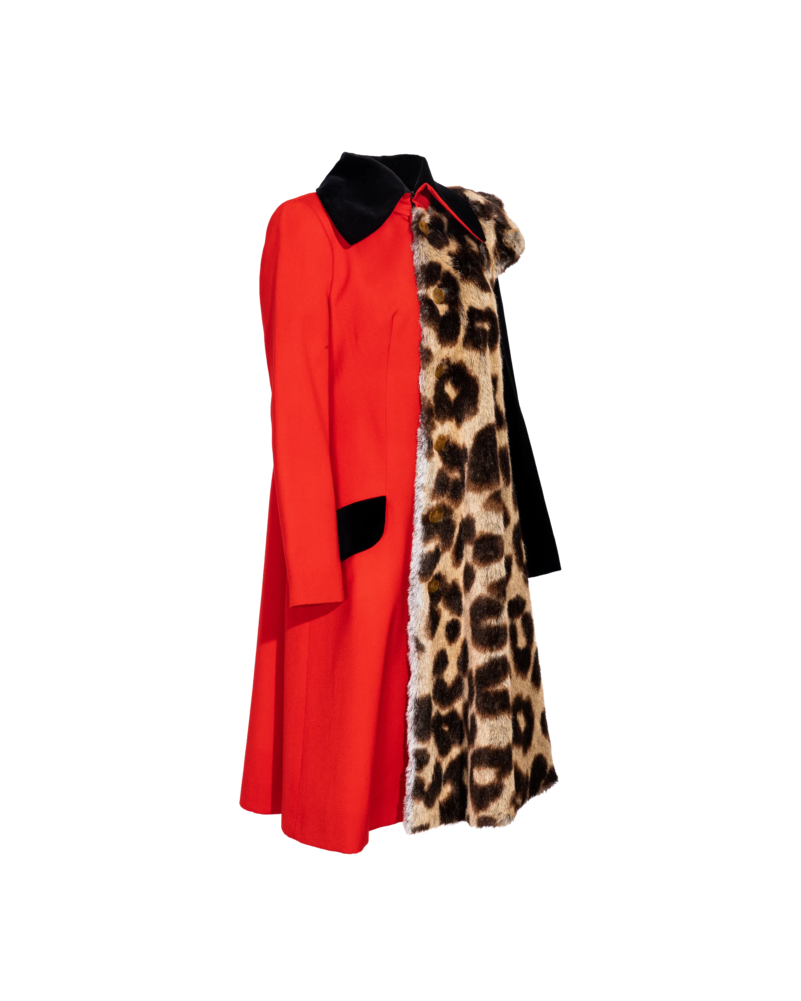 A/W 1996 Red and Leopard Print Contrast Coat