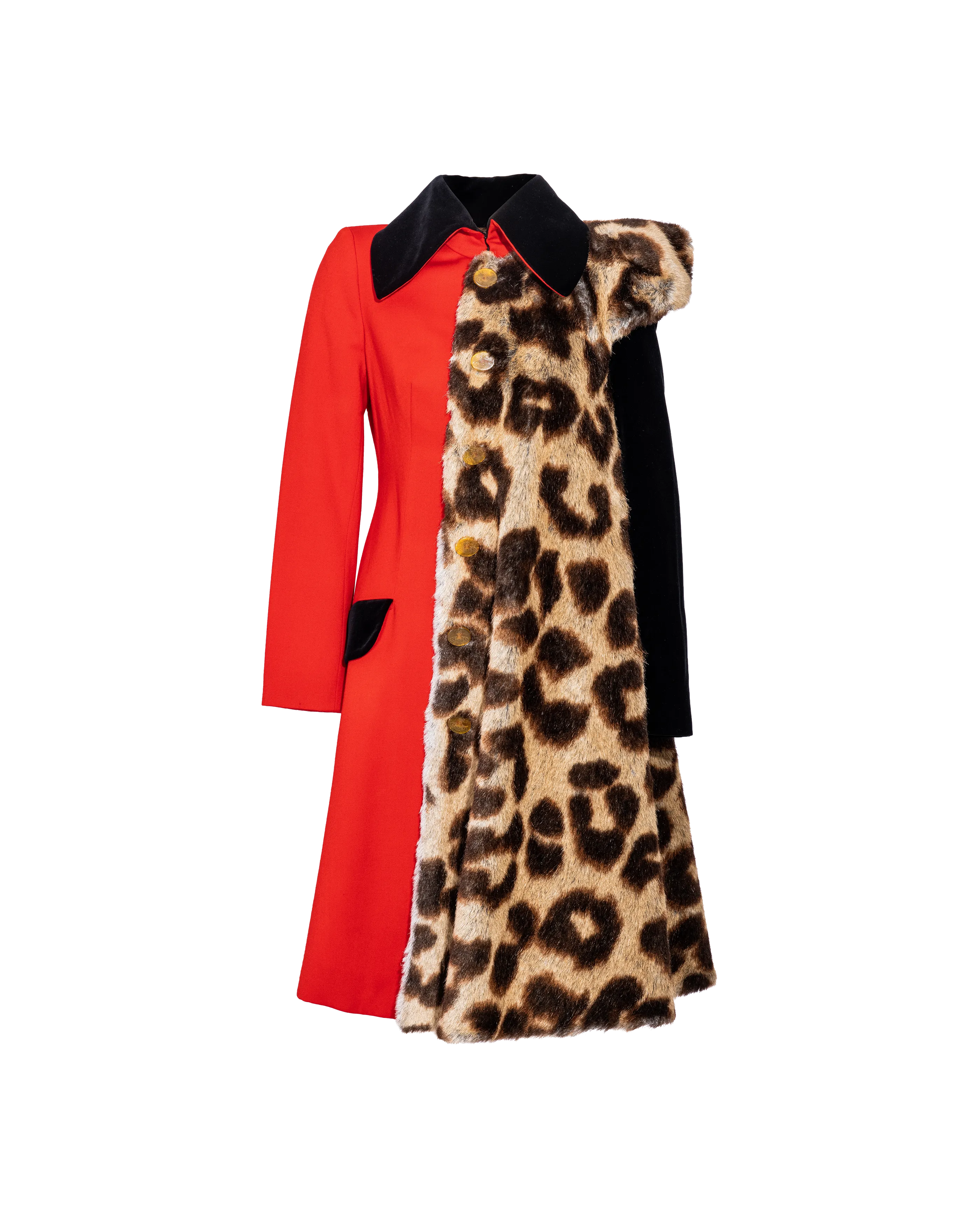 A/W 1996 Red and Leopard Print Contrast Coat