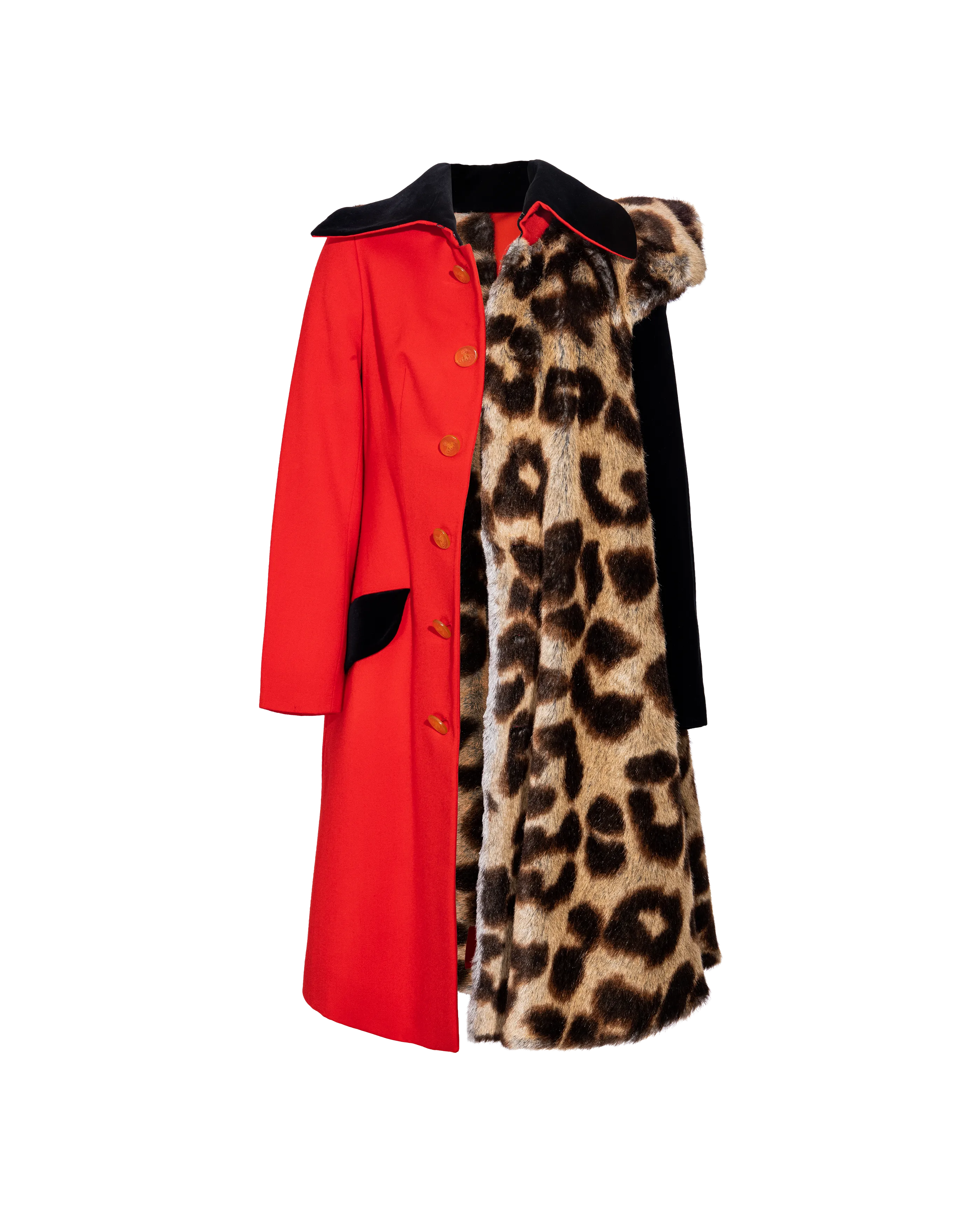 A/W 1996 Red and Leopard Print Contrast Coat