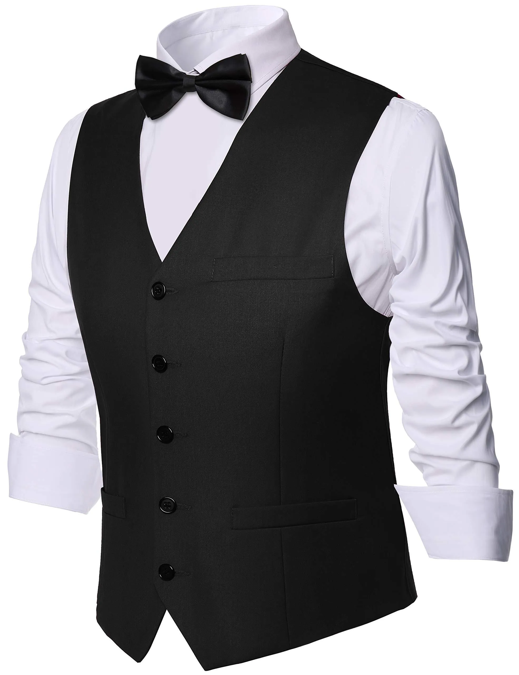 BABEYOND Mens Vintage Suit Vest Business Slim Fit Suit Vest Classic Waistcoat Black XX-Large