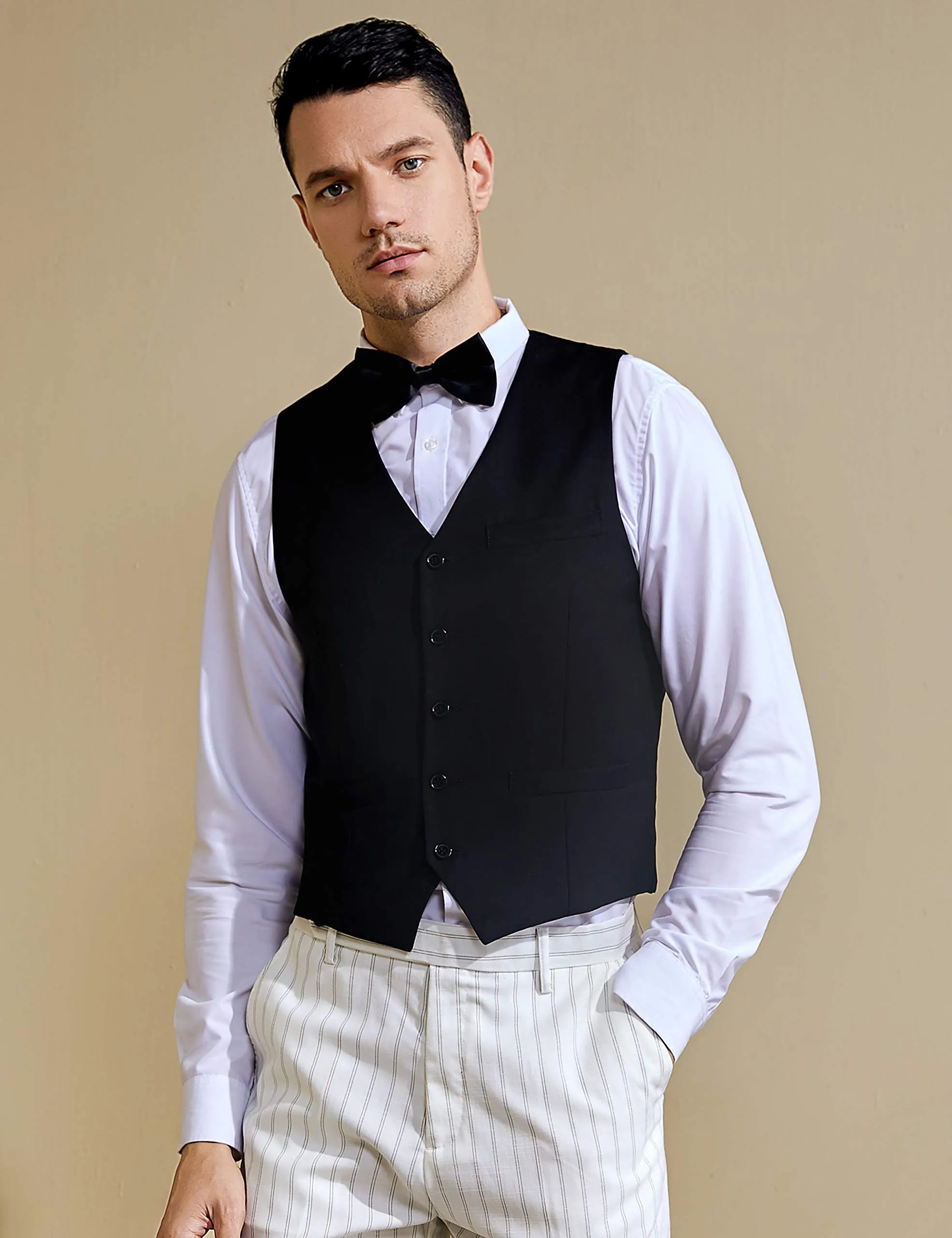 BABEYOND Mens Vintage Suit Vest Business Slim Fit Suit Vest Classic Waistcoat Black XX-Large