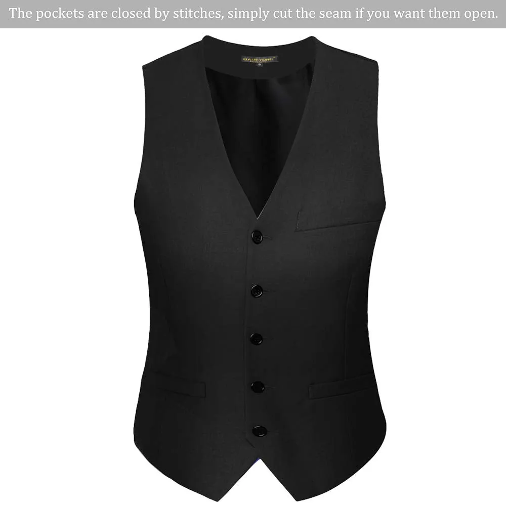 BABEYOND Mens Vintage Suit Vest Business Slim Fit Suit Vest Classic Waistcoat Black XX-Large