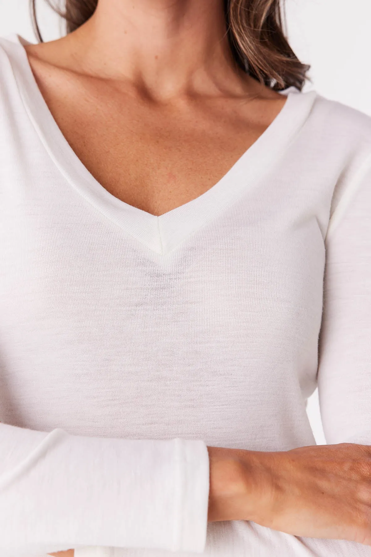 Babywool Rib V Neck Top - Milk