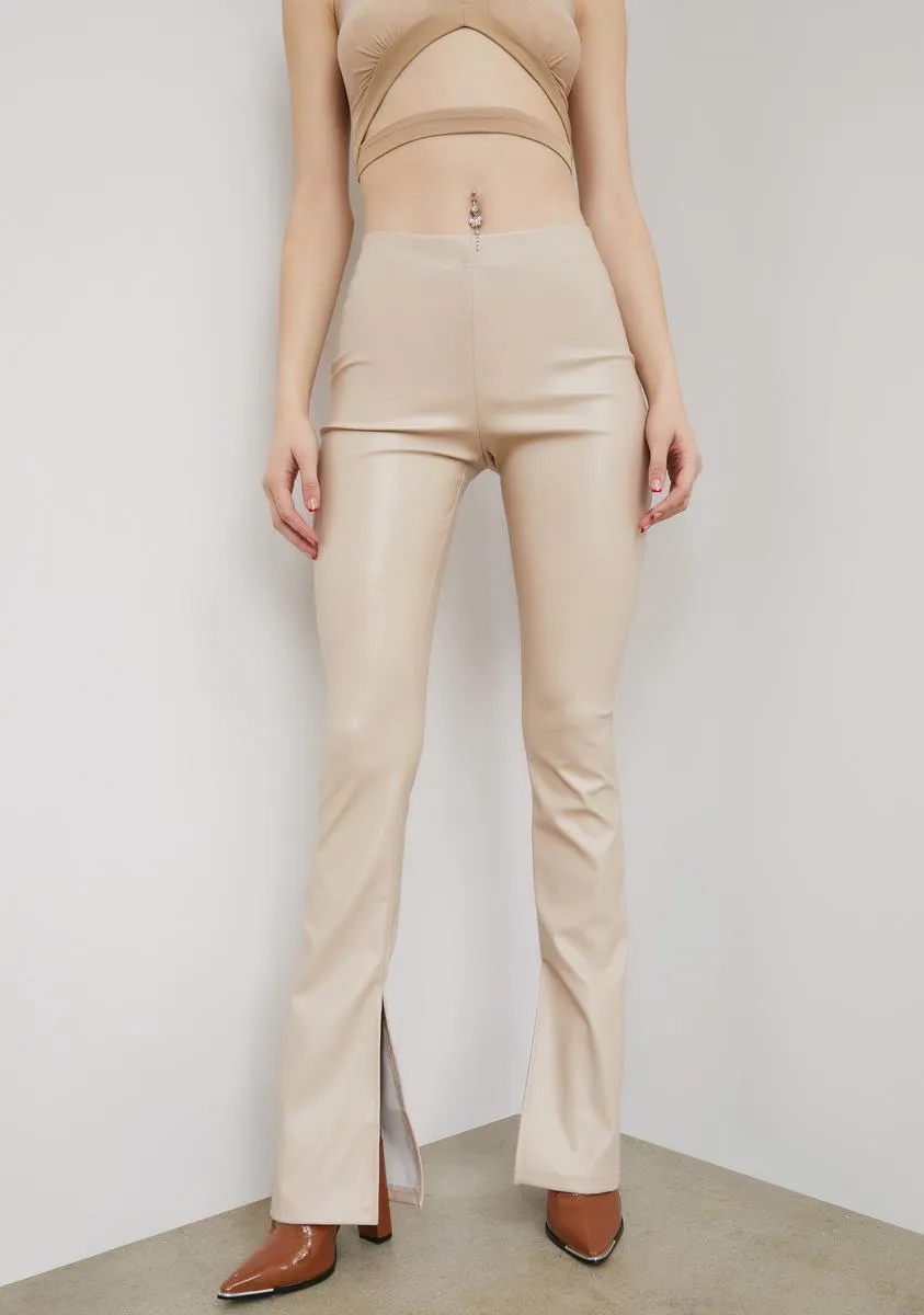 Bare See Me Trending Vegan Leather Slit Pants