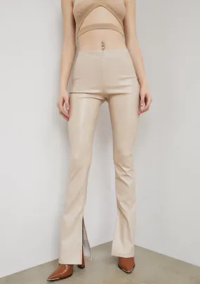 Bare See Me Trending Vegan Leather Slit Pants