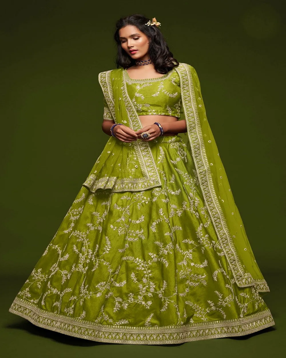 Beautiful Green Color Art Silk Designer Lehenga Choli with Embroidery and Zari Sequins Work