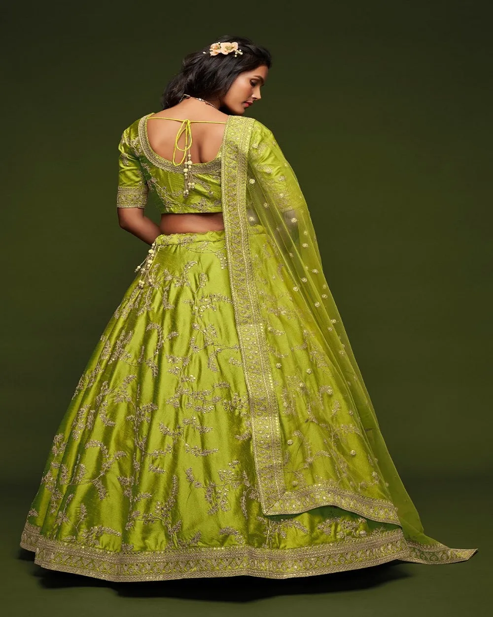 Beautiful Green Color Art Silk Designer Lehenga Choli with Embroidery and Zari Sequins Work