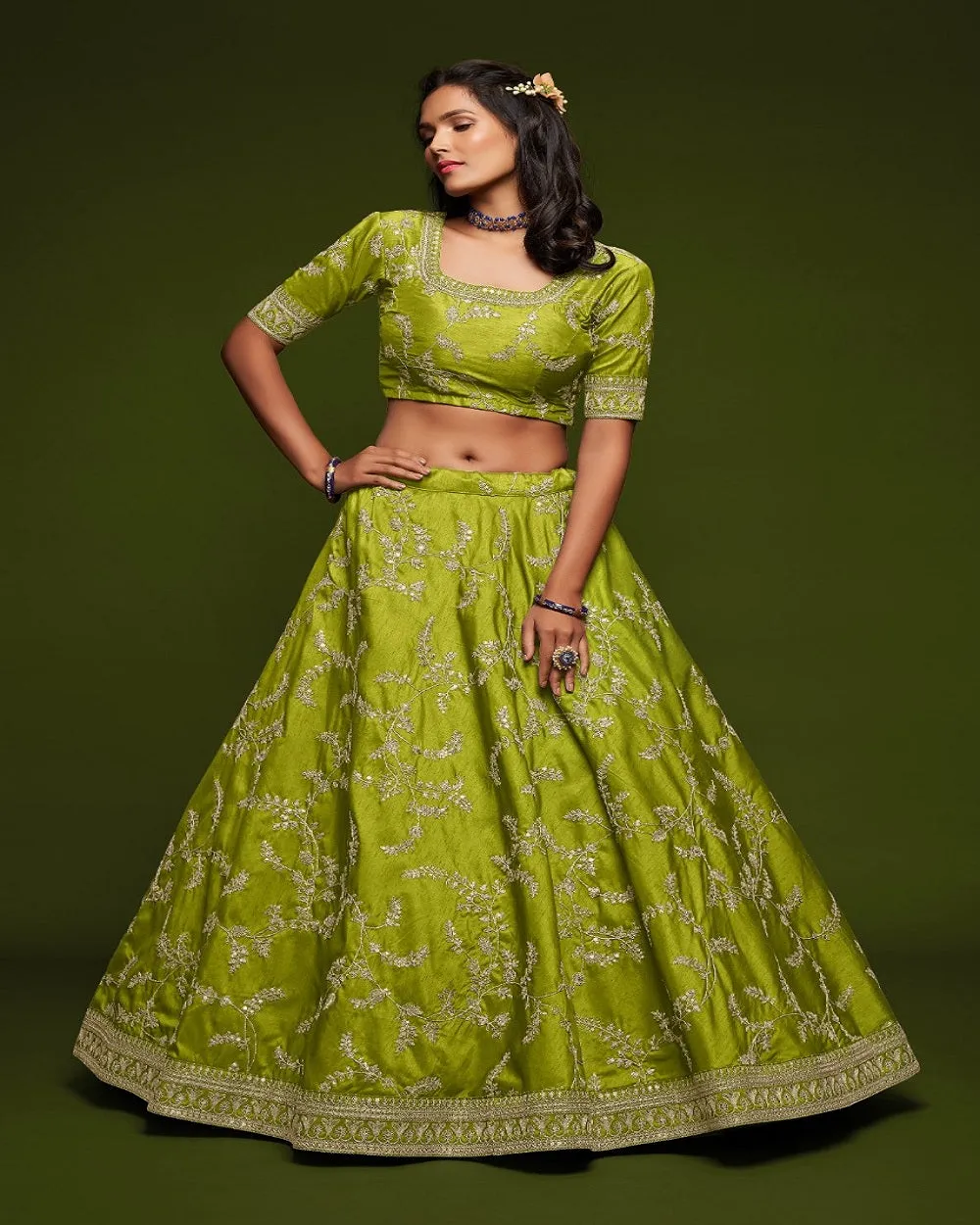 Beautiful Green Color Art Silk Designer Lehenga Choli with Embroidery and Zari Sequins Work