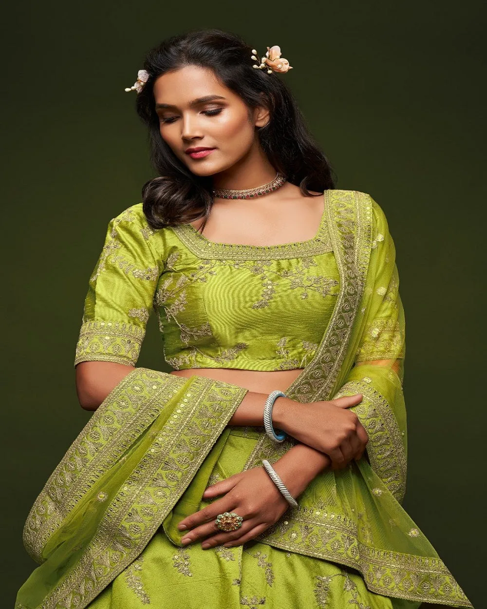 Beautiful Green Color Art Silk Designer Lehenga Choli with Embroidery and Zari Sequins Work