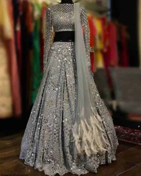 Beautiful Grey Designer Partywear Semi Stitched Lehenga Choli set