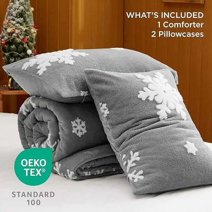 Bedsure Snowflake Comforter Set Grey
