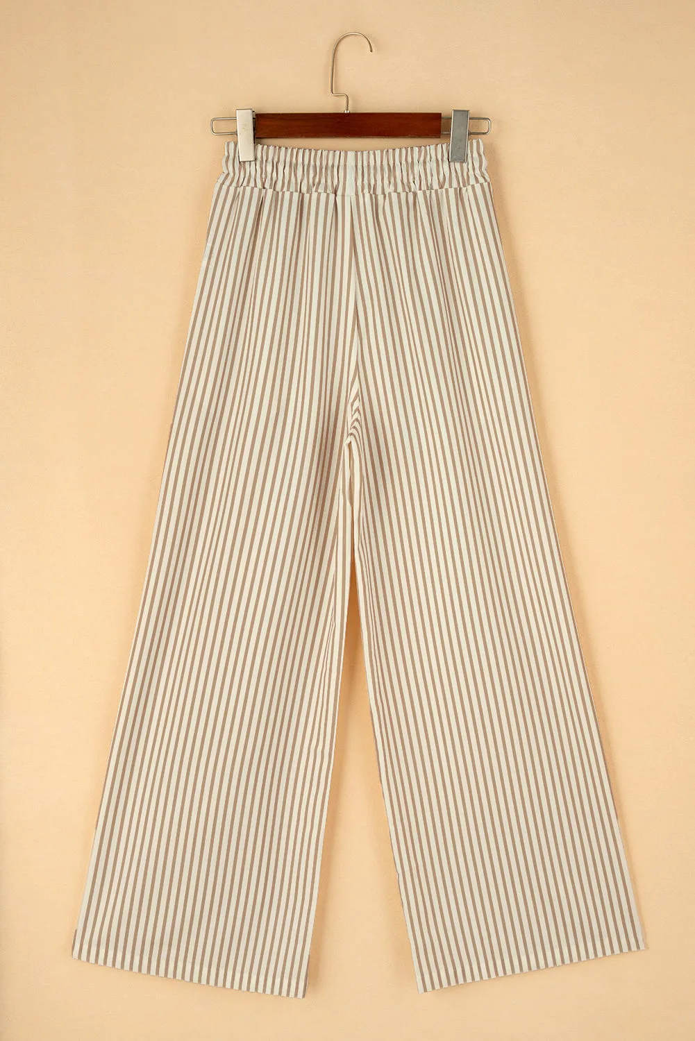 Beige and White Striped Wide Leg Pants