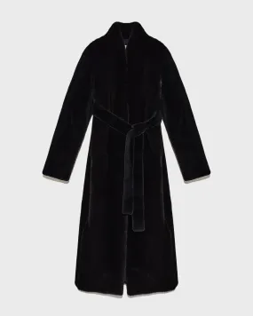 Belted coat in sheared and long-haired mink fur