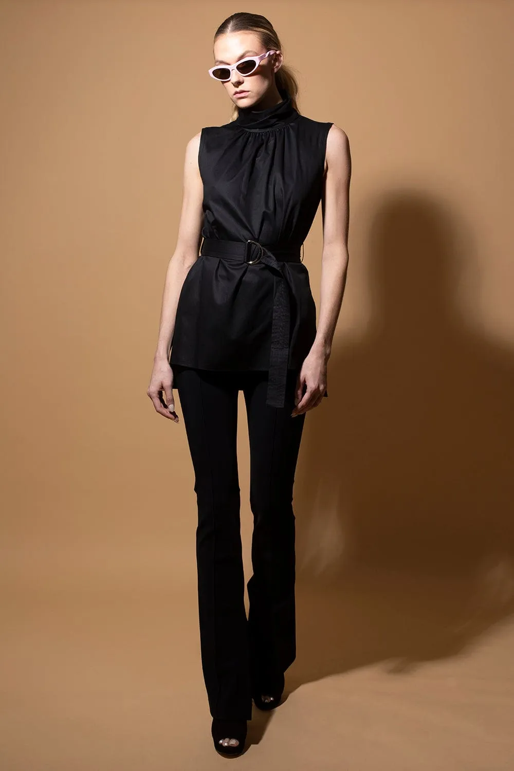 Belted Turtleneck Top