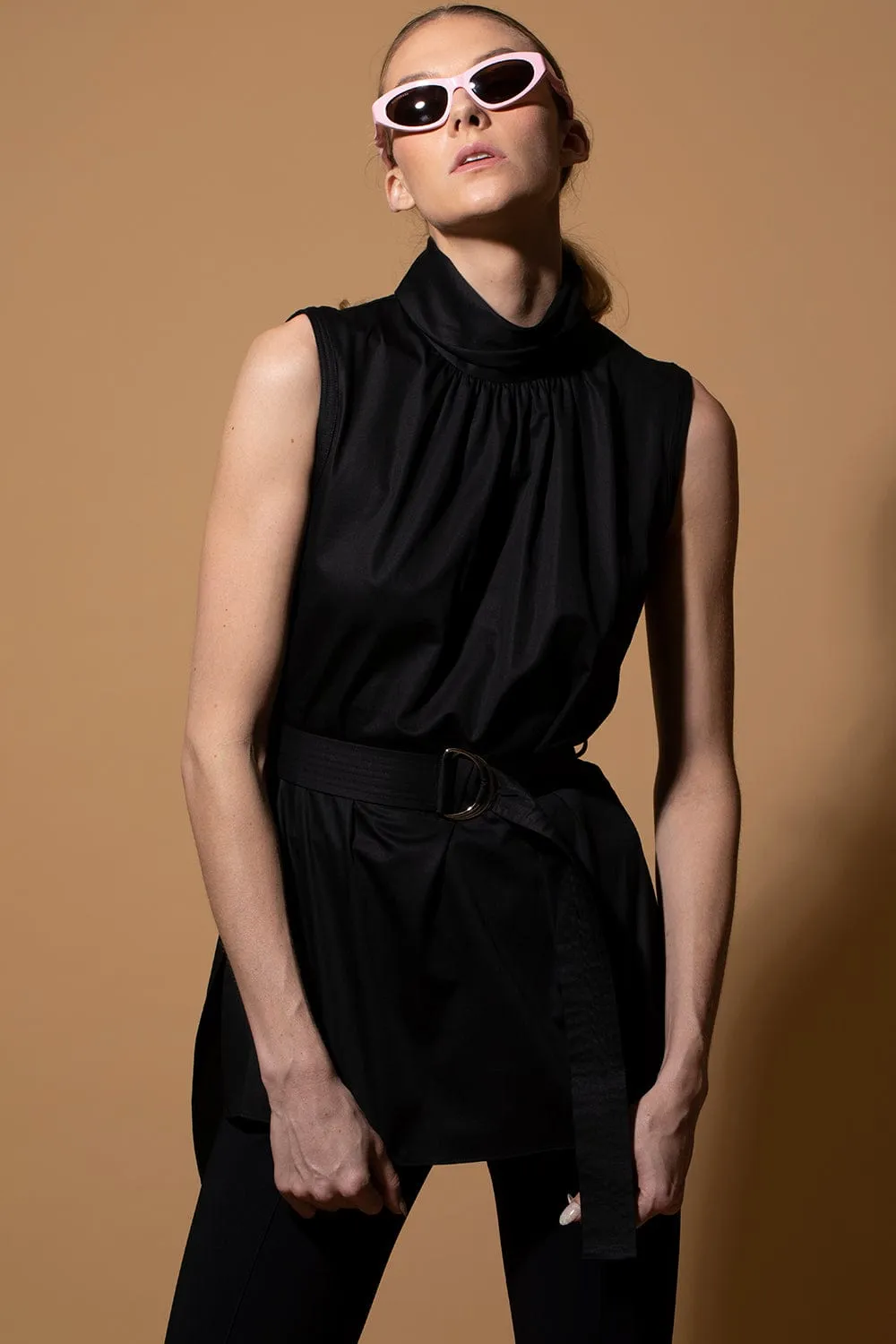 Belted Turtleneck Top