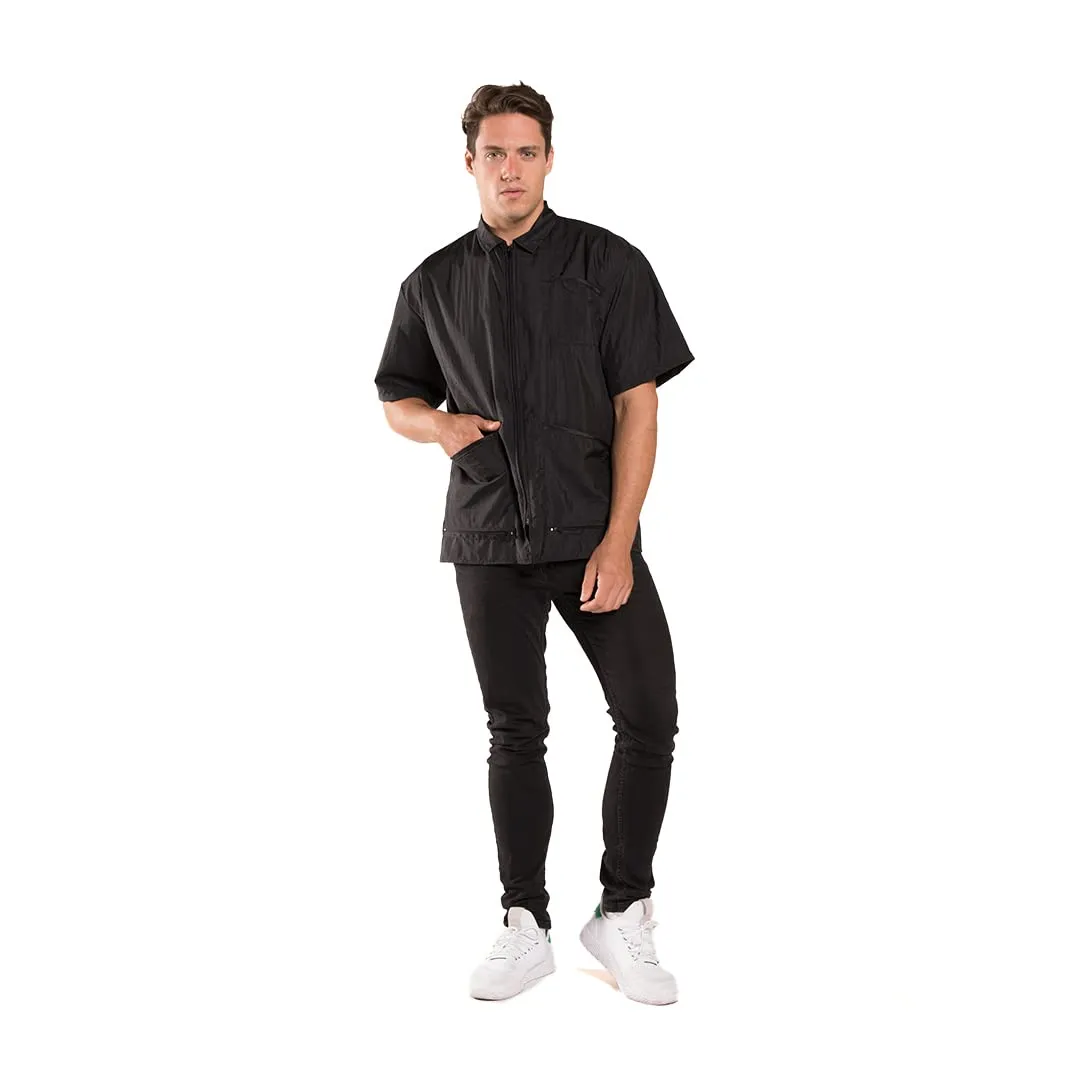 Betty Dain Premier Barber Jacket, Soft, Lightweight, Water Resistant Nylon Repels Hair, Zippered Front, Two Angled Lower Pockets with Zippered Bottoms, Angled Chest Pocket, Black, S