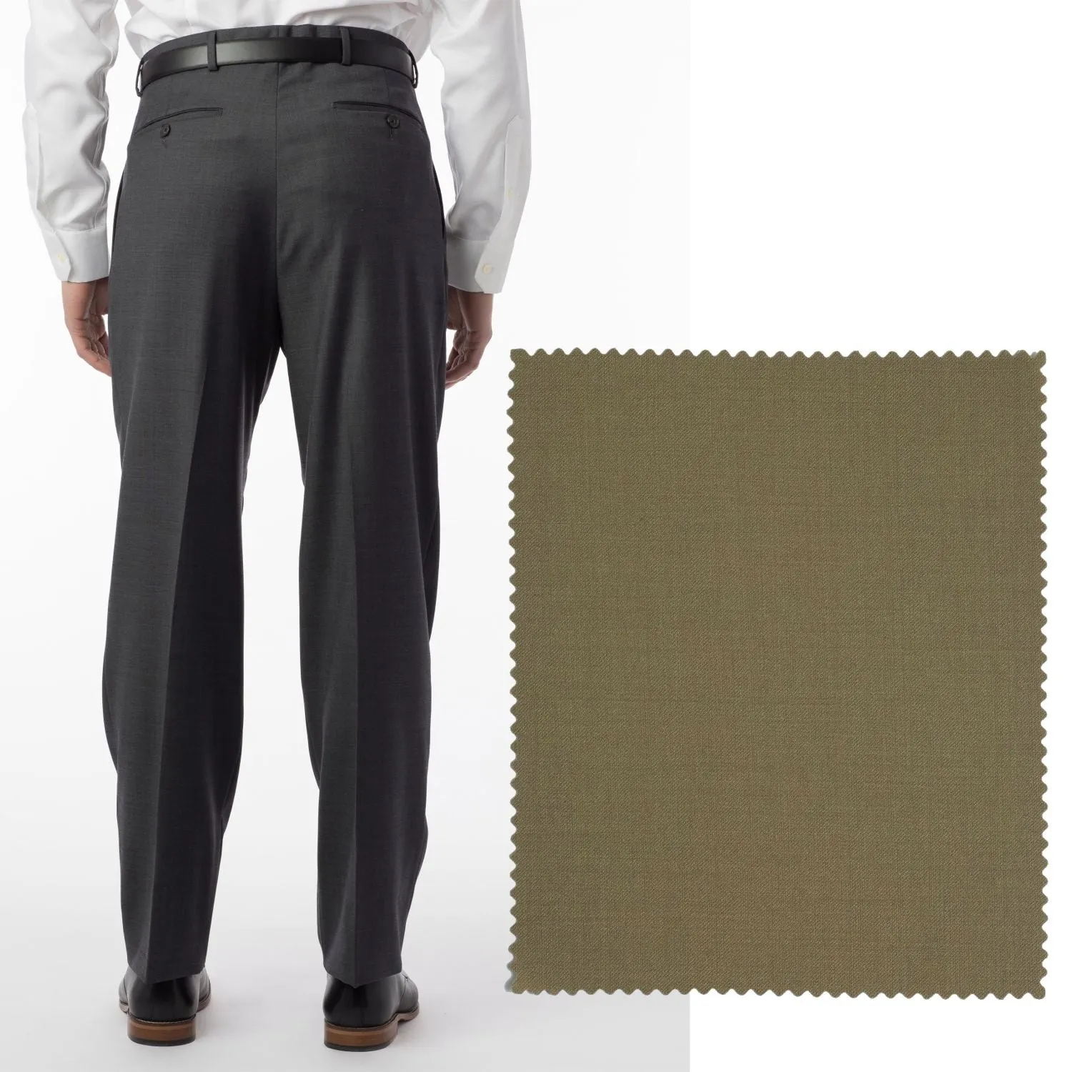 BIG FIT Super 120s Wool Gabardine Comfort-EZE Trouser in British Tan (Manchester Pleated Model) by Ballin